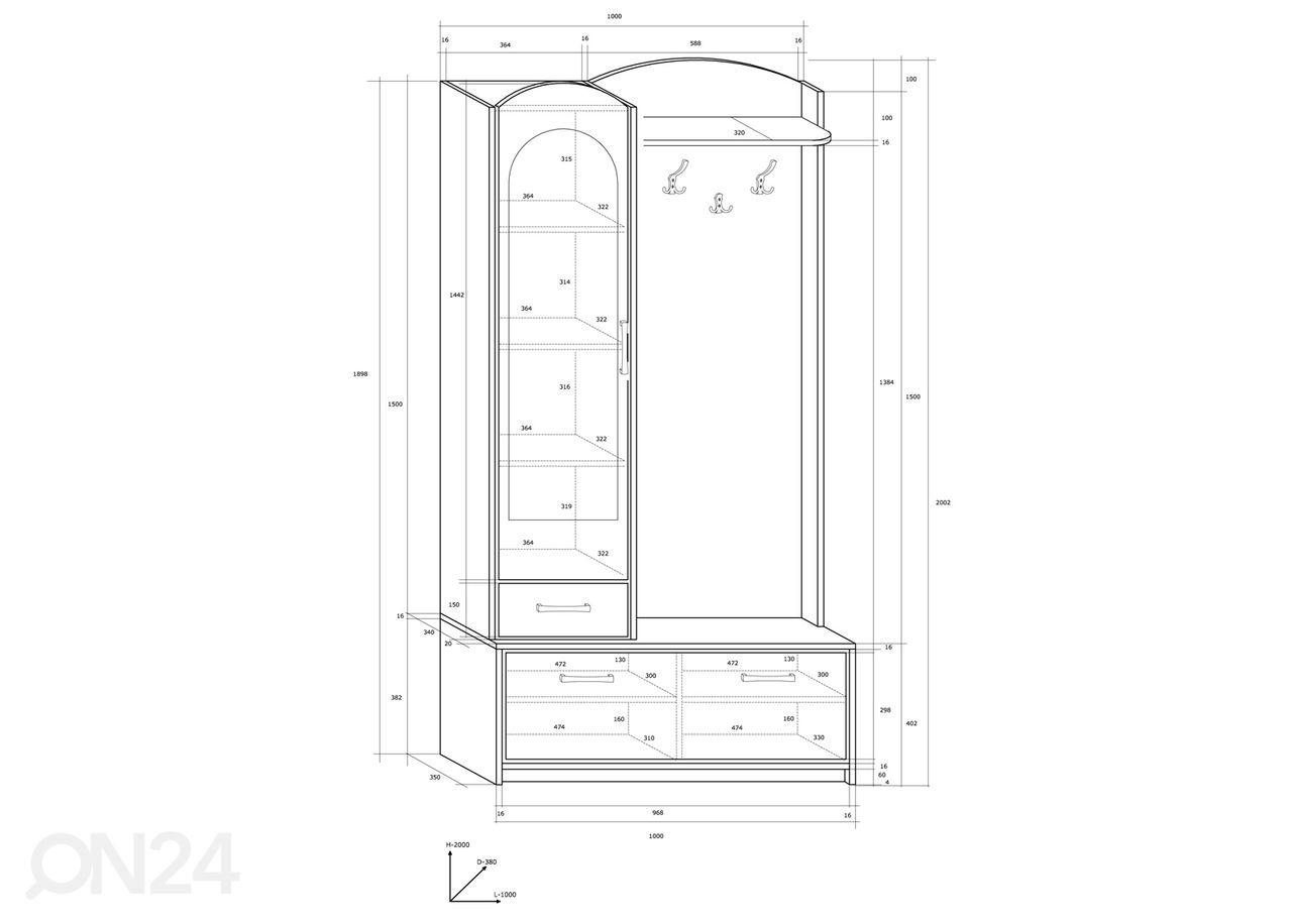Esikukomplekt 100 cm suurendatud