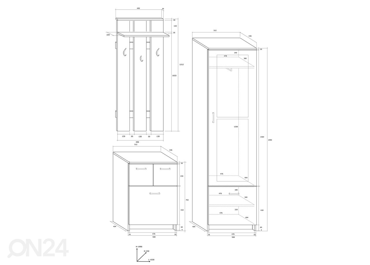 Esikukomplekt 103 cm suurendatud