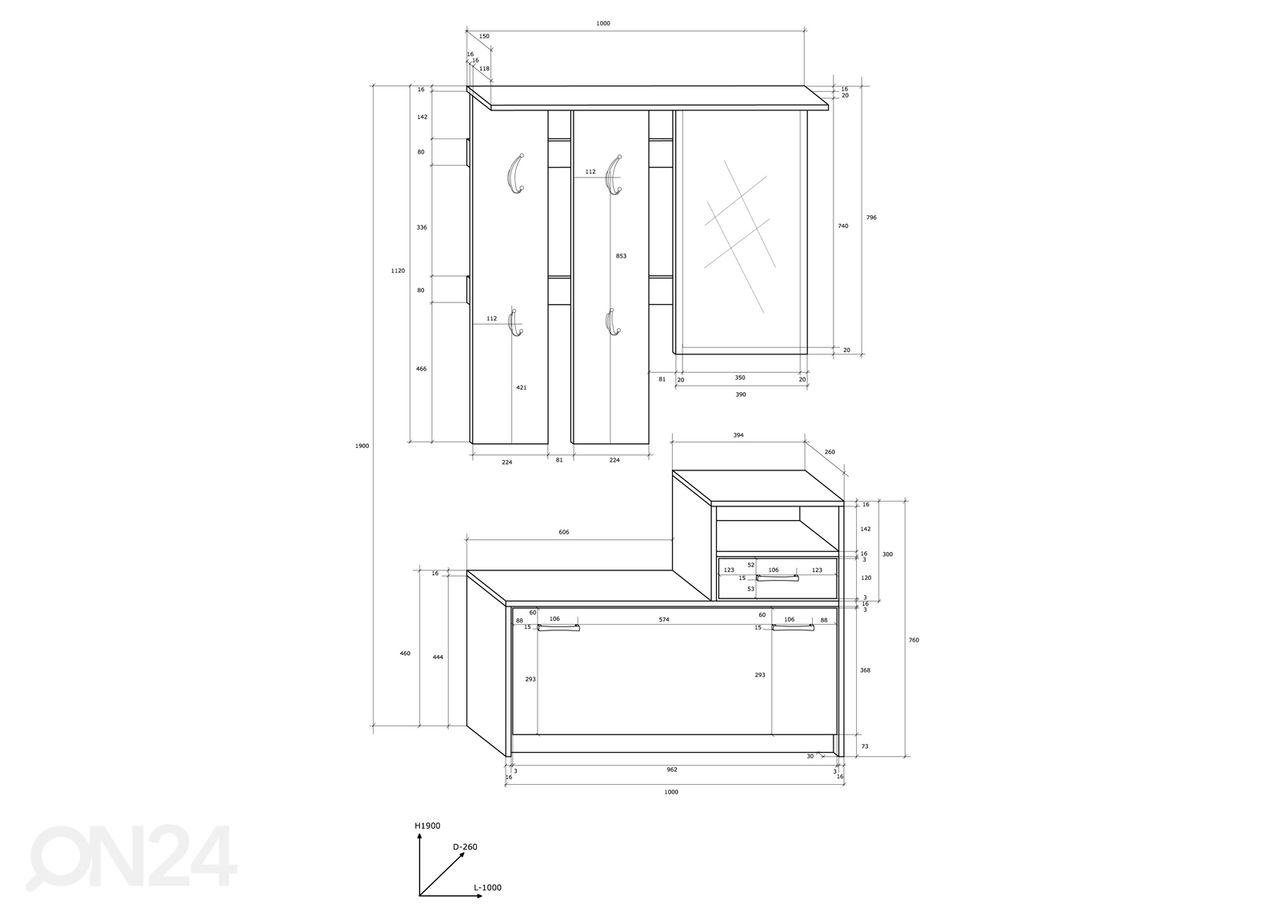 Esikumööbel 100 cm suurendatud