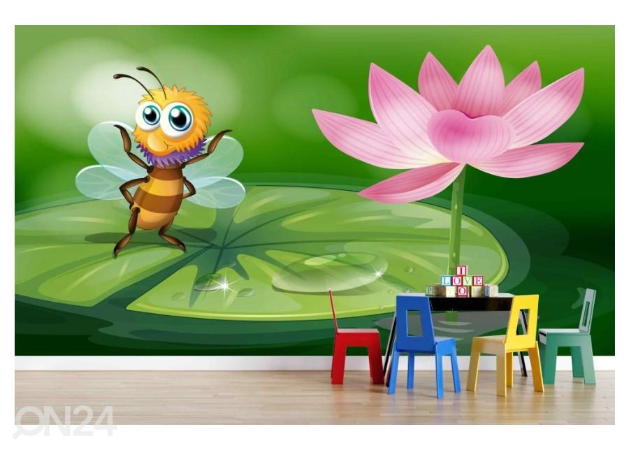 Fliis fototapeet Bee Above Waterlily 416x290 cm suurendatud