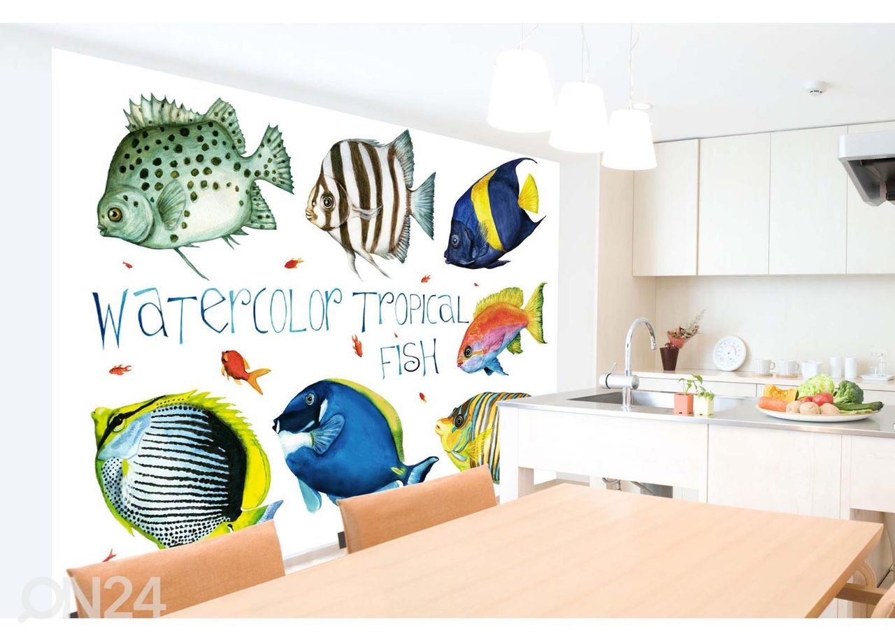 Fliis fototapeet Beige Tropical Fishes suurendatud