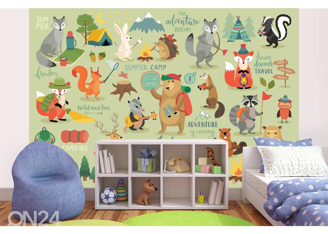 Fliis fototapeet Camping Animals suurendatud