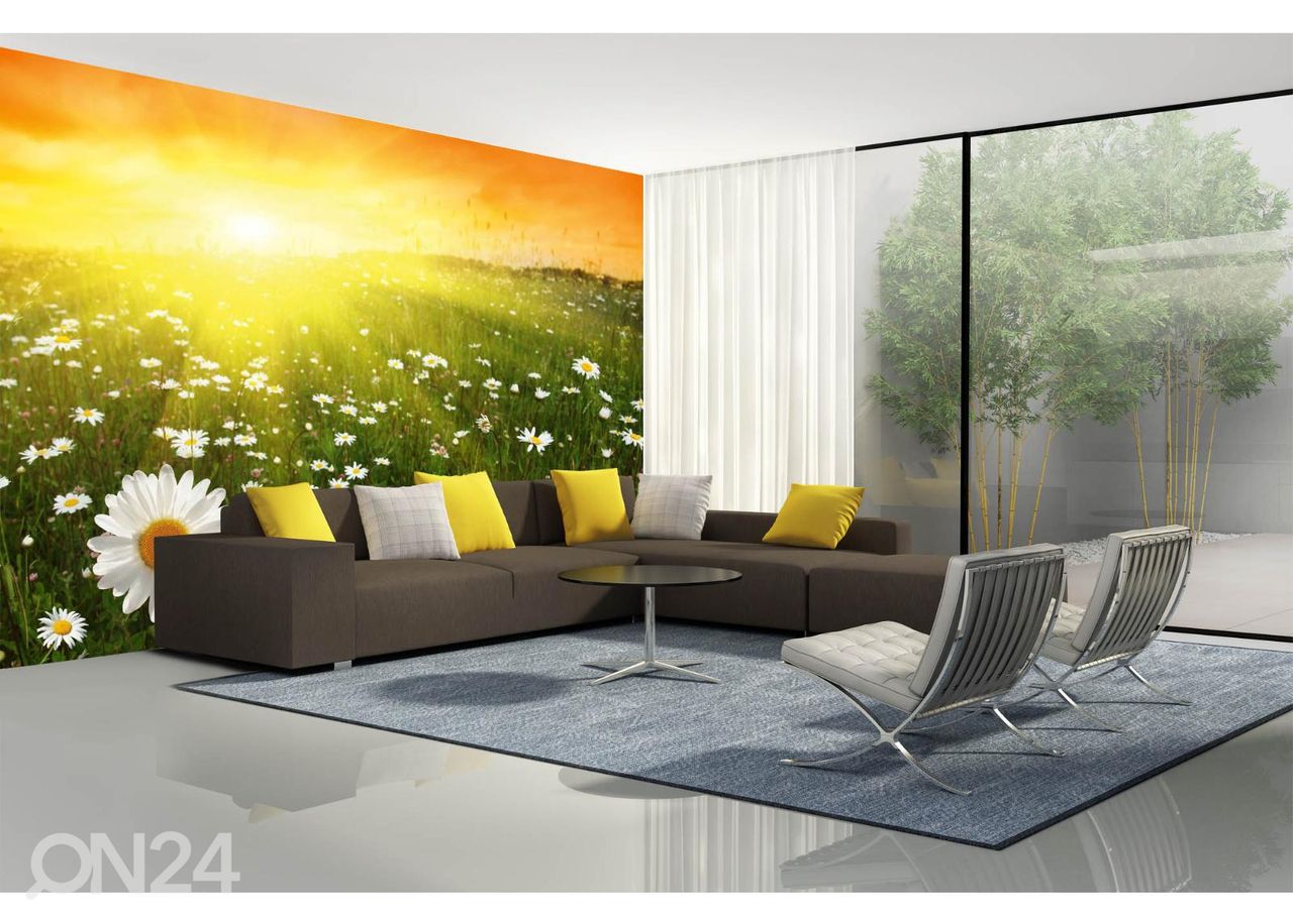 Fliis fototapeet Flower Field In Sunset suurendatud