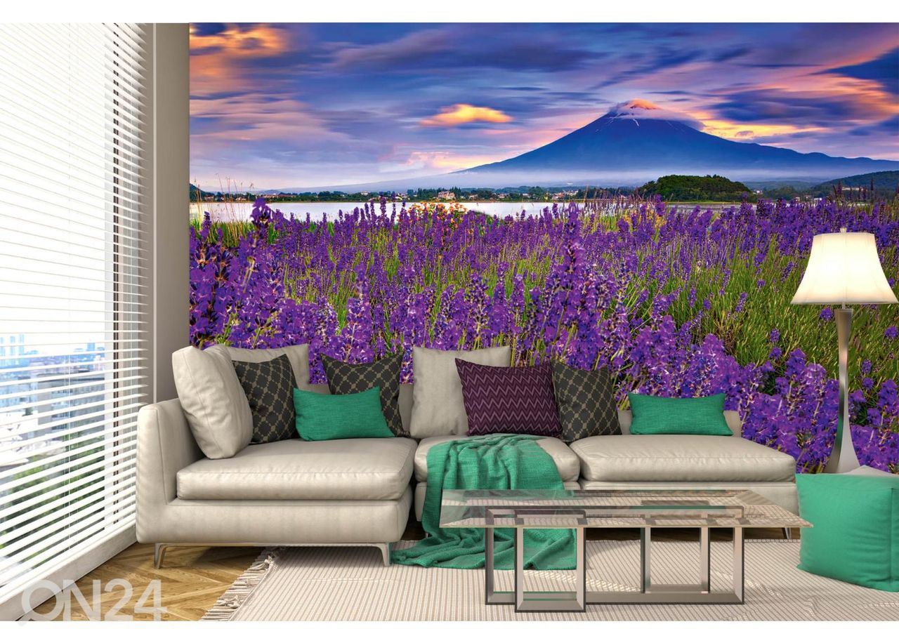 Fliis fototapeet Fuji Mountain And Lavender suurendatud
