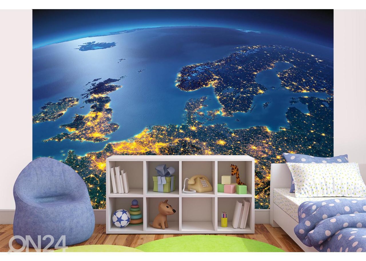 Fliis fototapeet Night Europe From Space suurendatud
