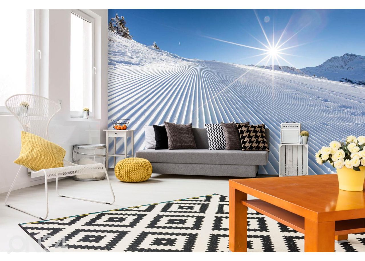 Fliis fototapeet Ski Slope And Sunny Day suurendatud