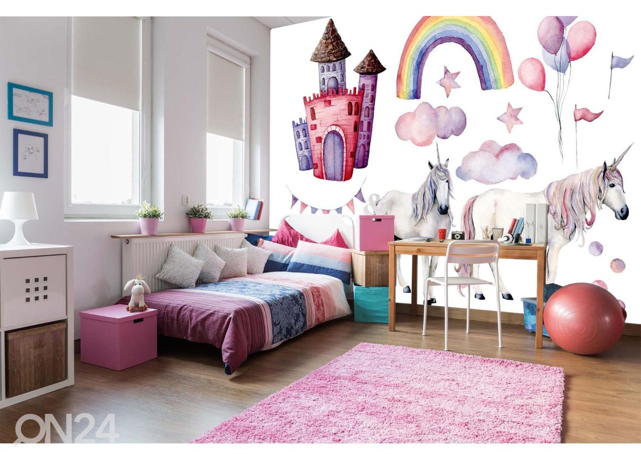 Fliis fototapeet Unicorns And Rainbow suurendatud