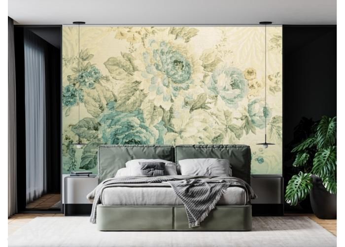 Fliis fototapeet Vintage blue toned floral Victorian pattern 400x260 cm suurendatud