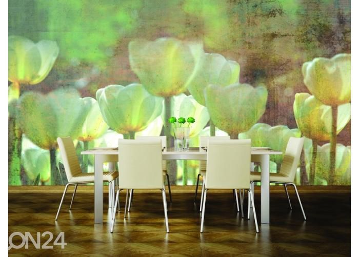 Fliis fototapeet White Tulips Abstract 150x250 cm suurendatud