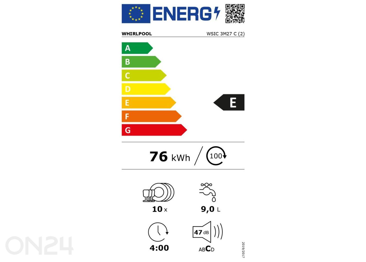 Integreeritav nõudepesumasin Whirlpool WSIC3M27 suurendatud