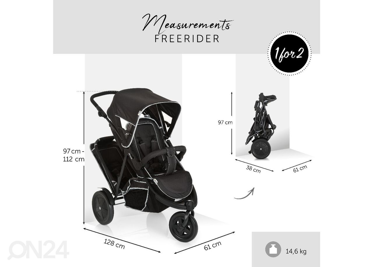 Kahekohaline jalutuskäru Hauck Essential Freerider SH12 must suurendatud