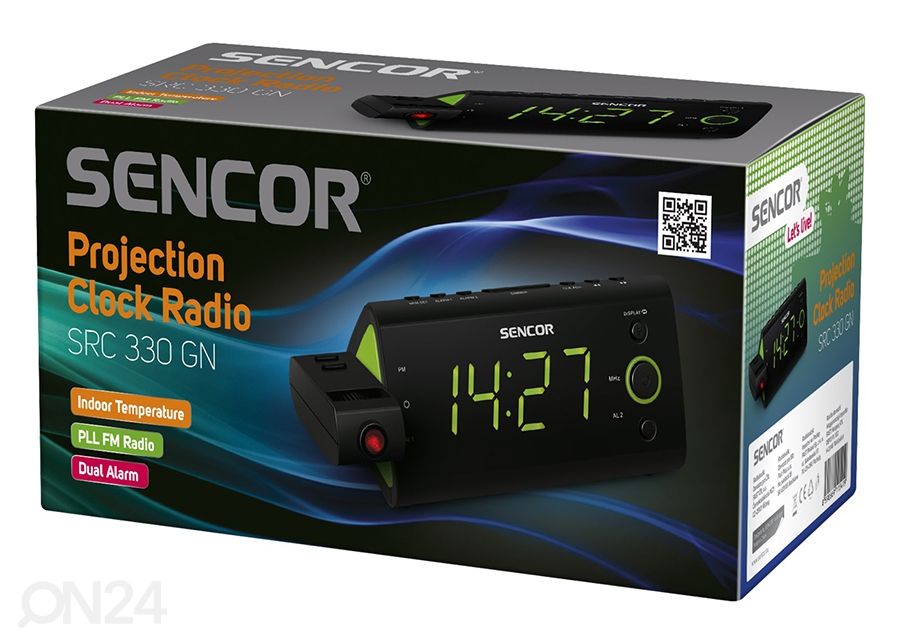 Kellraadio Sencor, must/roheline suurendatud