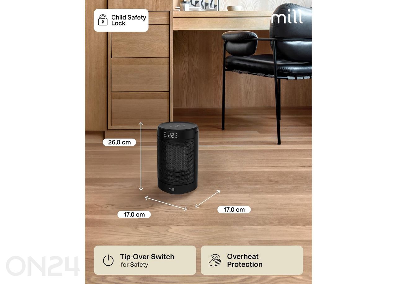 Keraamiline soojapuhur Mill FH1500BLACK, 1500 W, must suurendatud