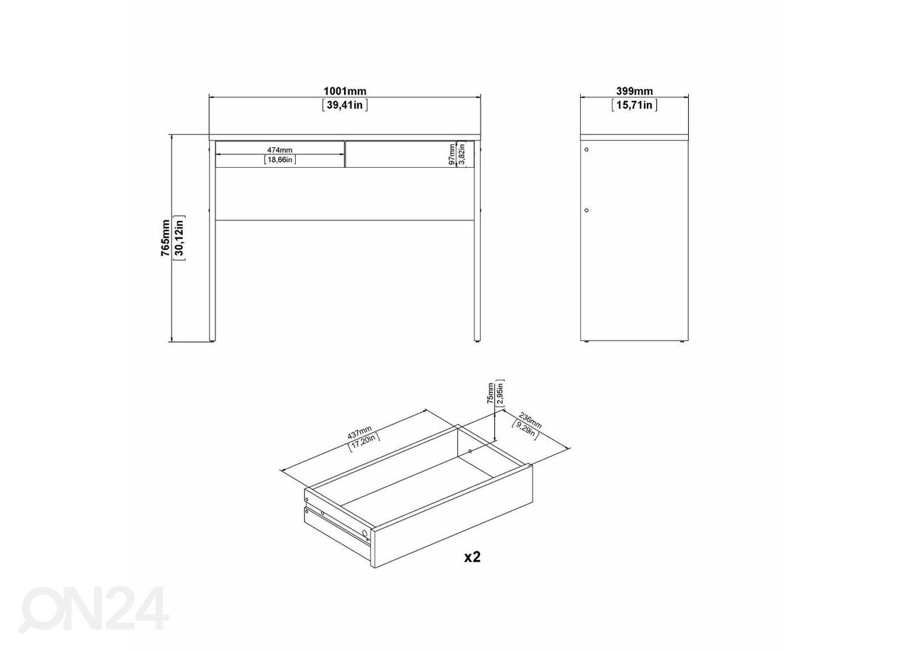 Kirjutuslaud Function 110 cm suurendatud