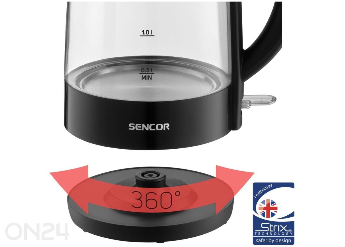 Klaaskorpusega veekeetja Sencor SWK2711BK suurendatud