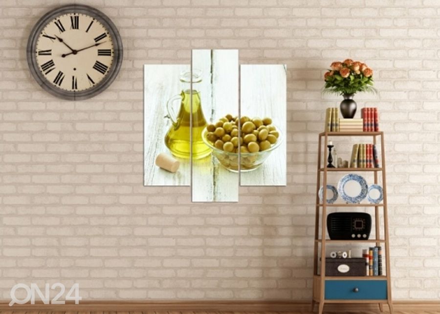 Kolmeosaline seinapilt Olives in a bowl 3D 90x80 cm suurendatud
