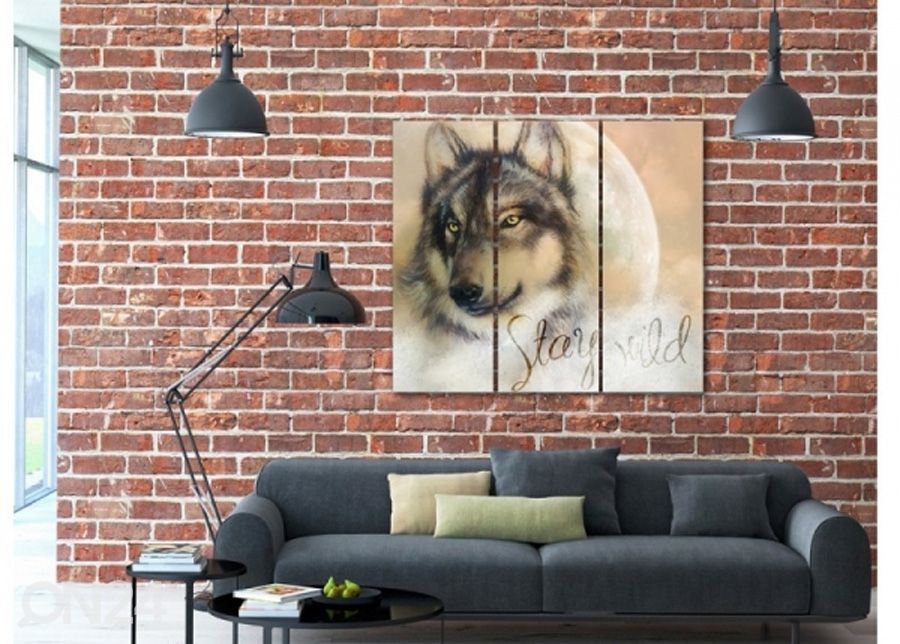 Kolmeosaline seinapilt Stay wild 3D 90x80 cm suurendatud