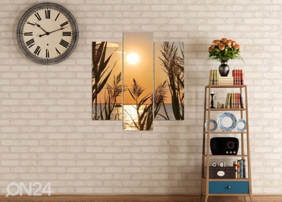 Kolmeosaline seinapilt The setting sun on the lake 3D 90x80 cm suurendatud