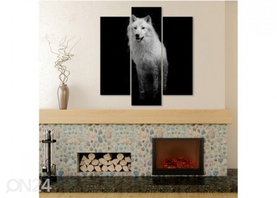 Kolmeosaline seinapilt White Wolf 3D 90x80 cm suurendatud