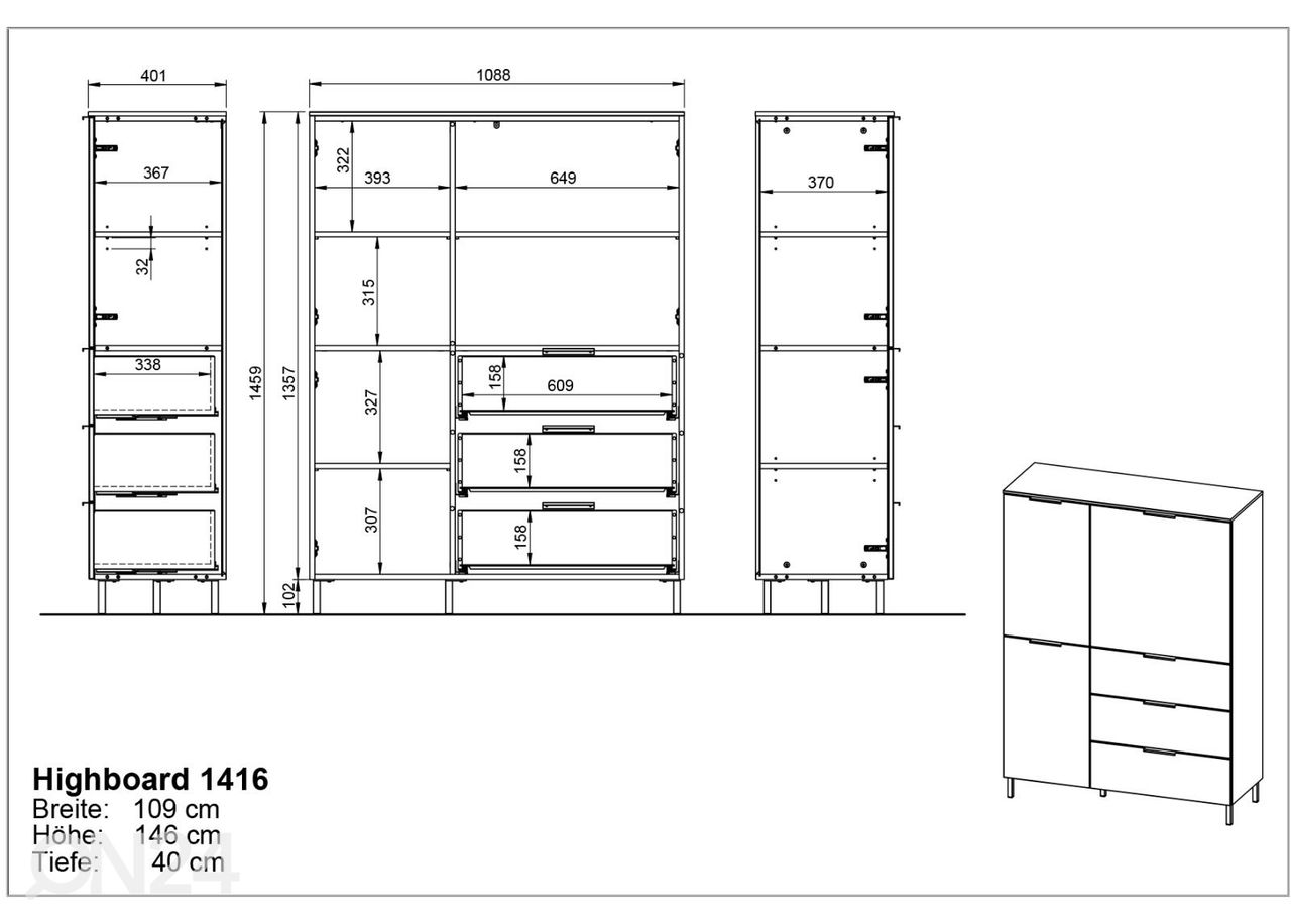 Kõrge kummut KENORA 109 cm suurendatud