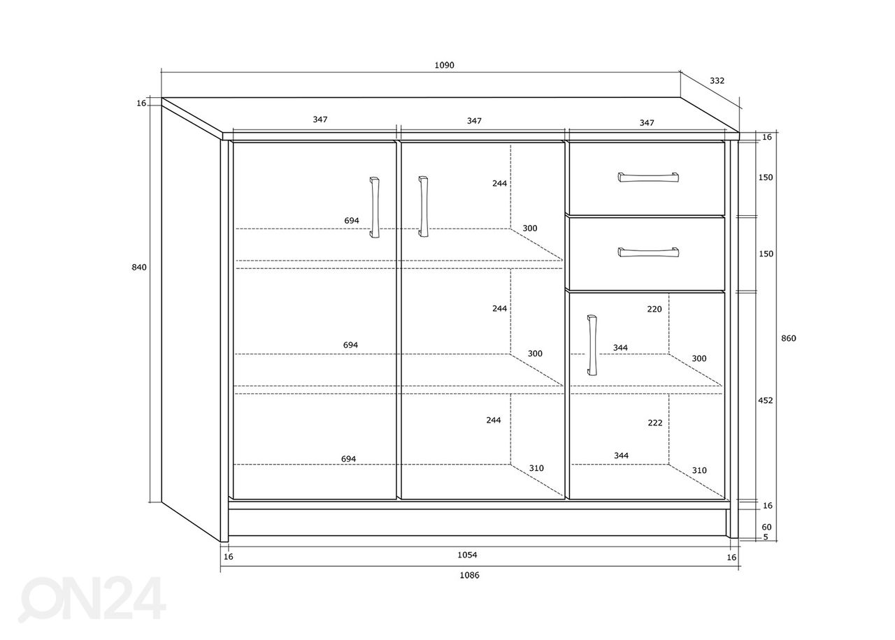 Kummut 109 cm suurendatud