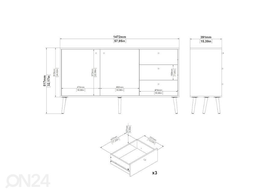 Kummut Bodo 147 cm suurendatud