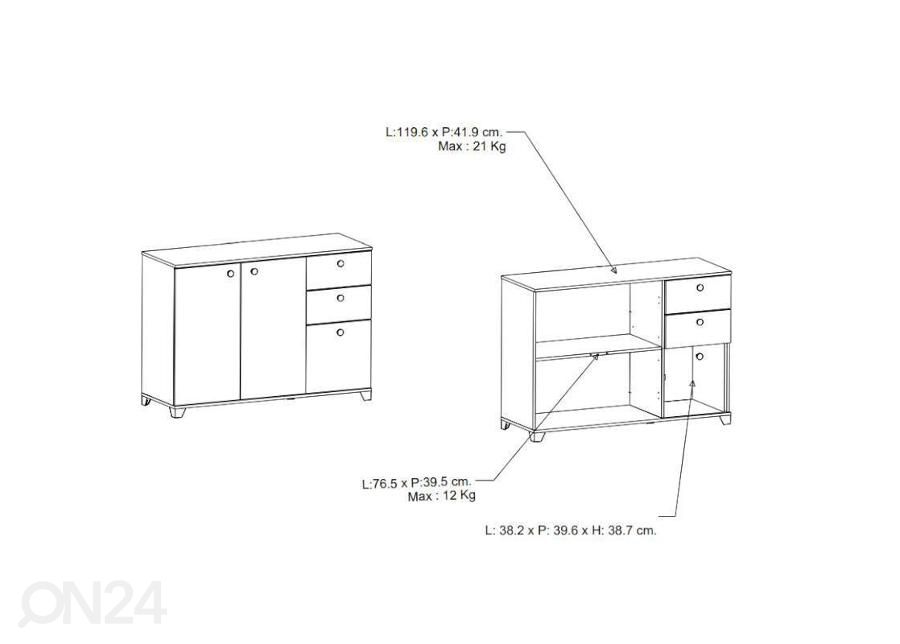Kummut Izzy 120 cm suurendatud