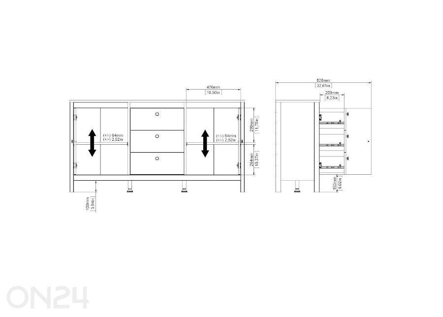 Kummut Madrid 151 cm suurendatud