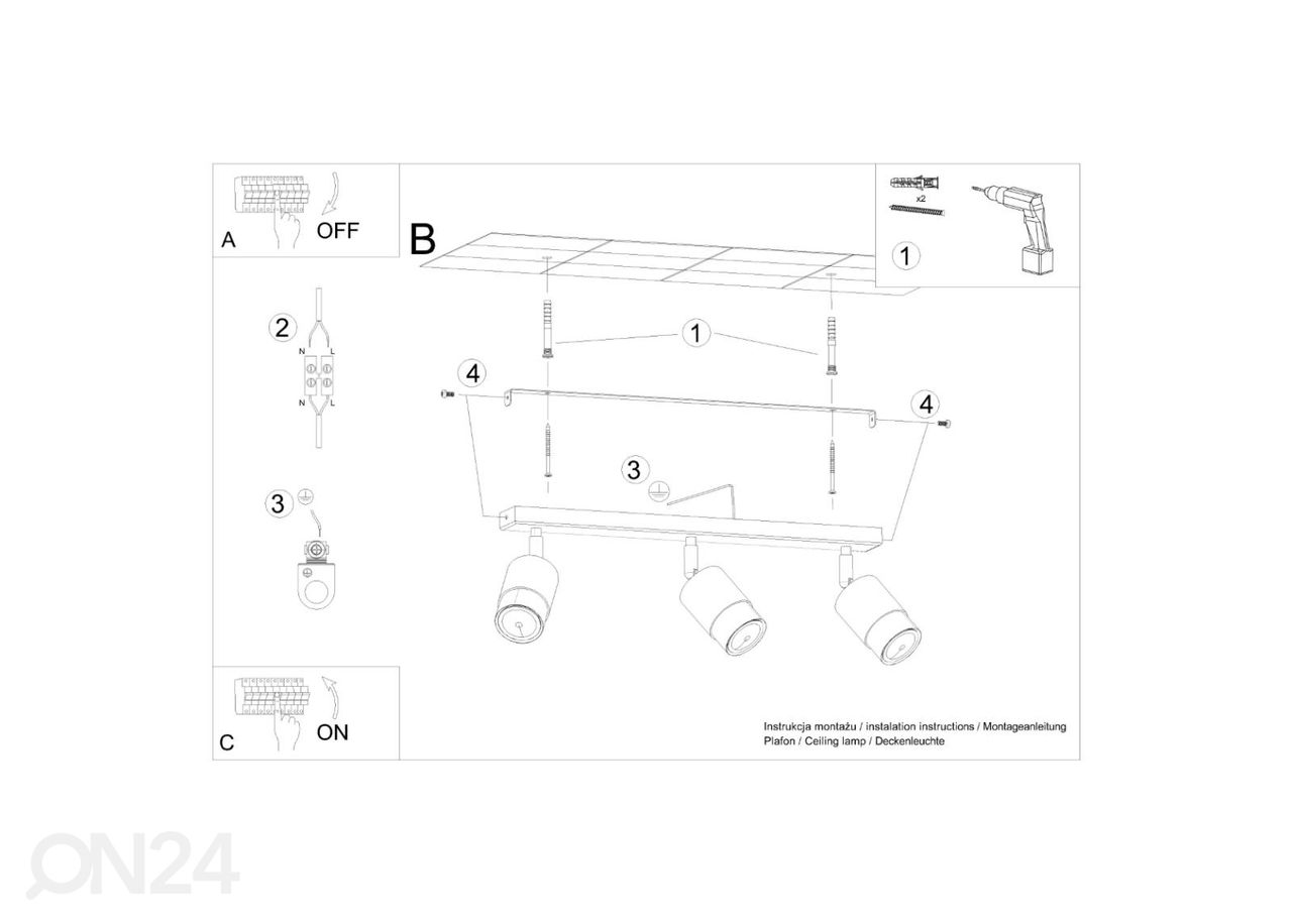 Laelamp Nero 3, must/kroom suurendatud