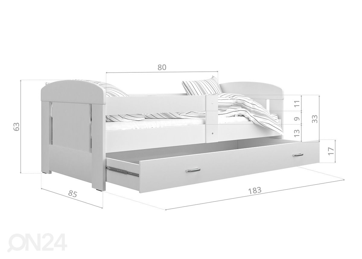 Lastevoodi 80x180 cm+madrats suurendatud