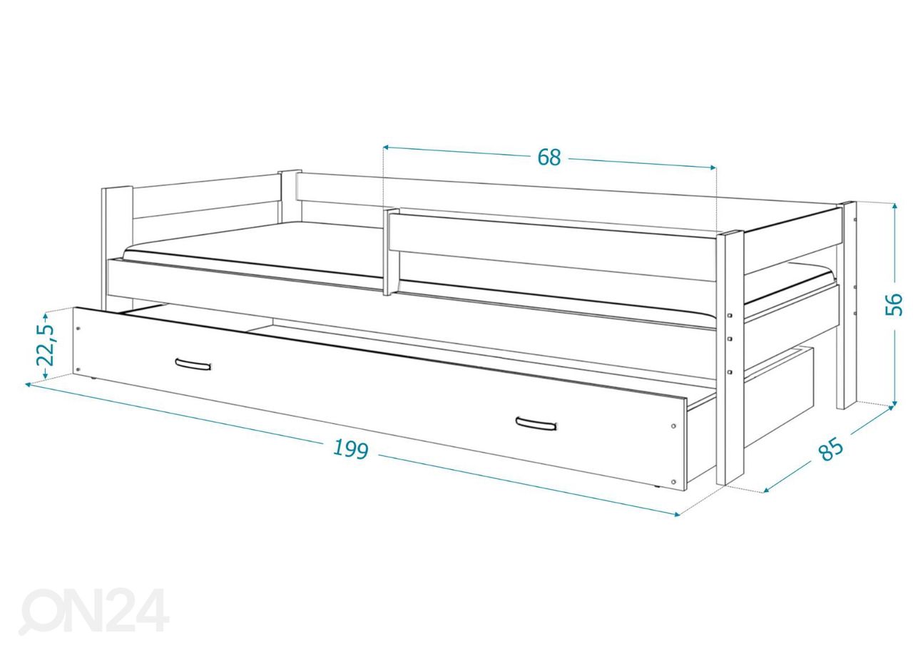 Lastevoodi komplekt 80x190 cm, hall/valge suurendatud