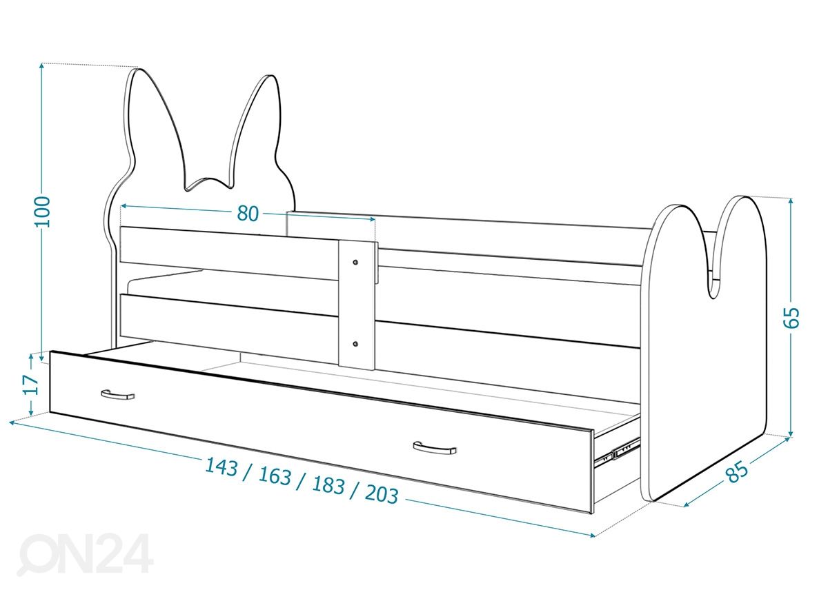 Lastevoodi + madrats 80x140 cm suurendatud