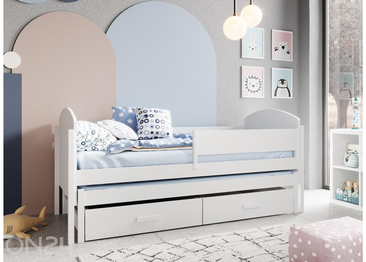 Lastevoodi väljatõmmatava lisavoodiga Olen madratsitega 80x180 cm suurendatud