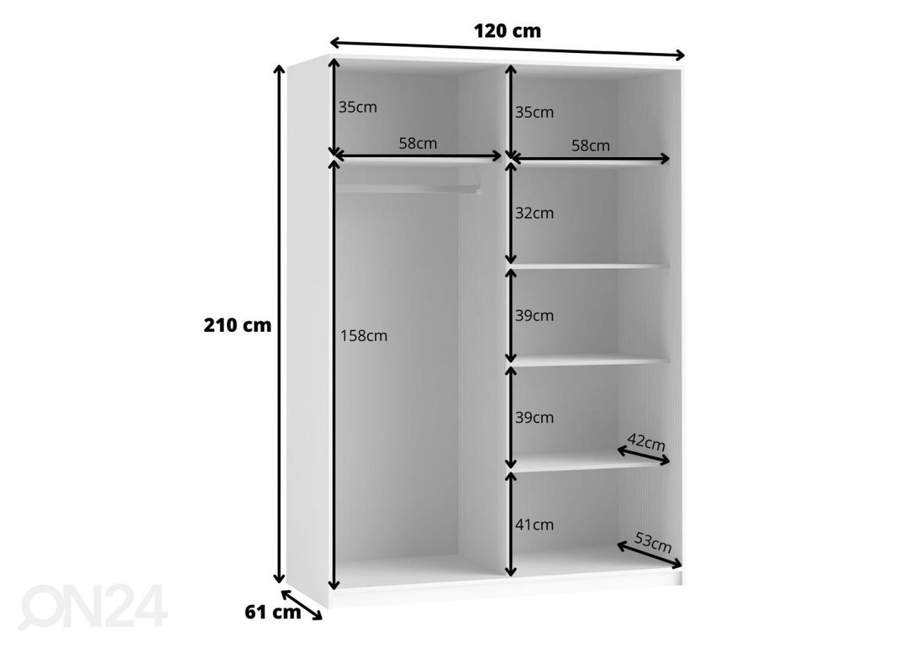 Lükandustega riidekapp 120 cm suurendatud