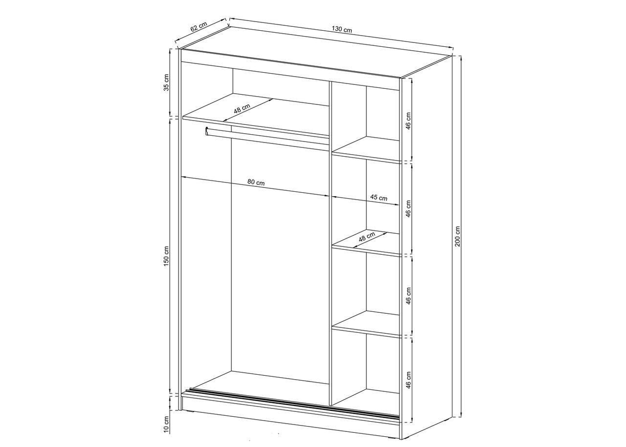 Lükandustega riidekapp 130 cm suurendatud