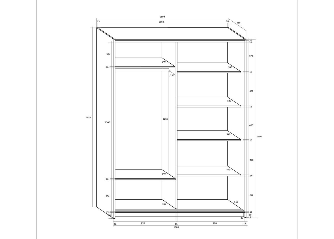Lükandustega riidekapp 160 cm suurendatud