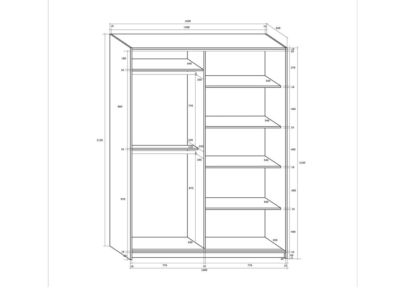 Lükandustega riidekapp 160 cm suurendatud