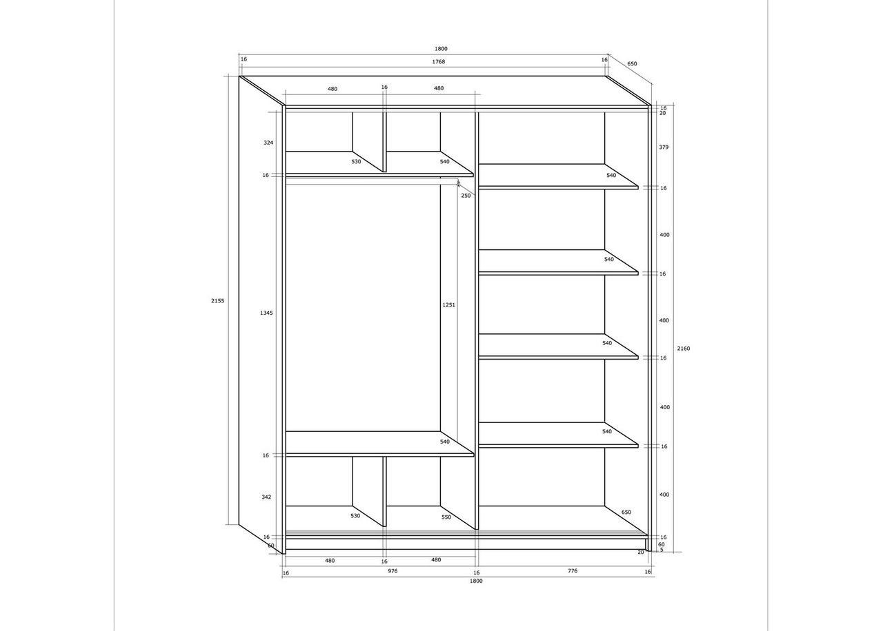 Lükandustega riidekapp 180 cm suurendatud