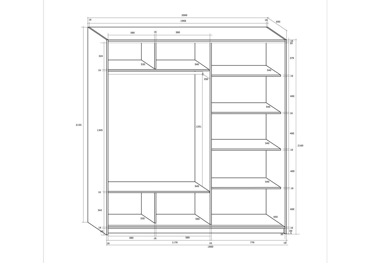Lükandustega riidekapp 200 cm suurendatud