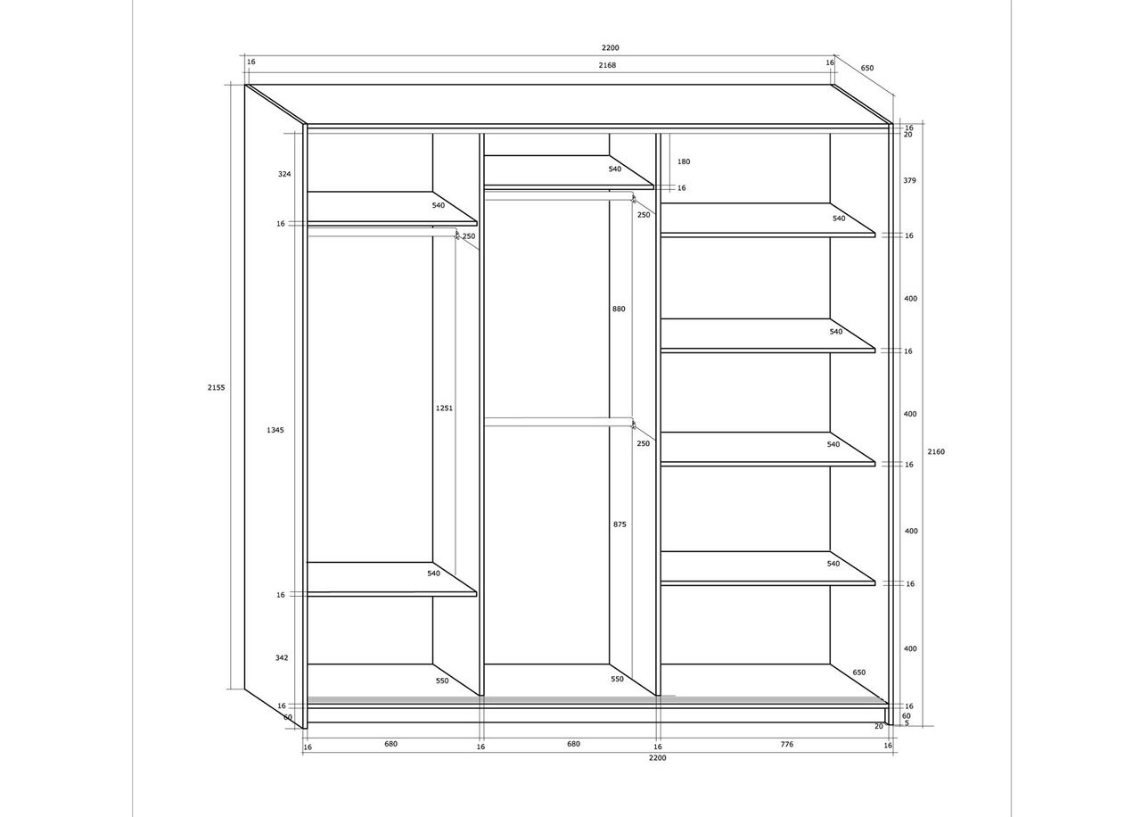Lükandustega riidekapp 220 cm suurendatud