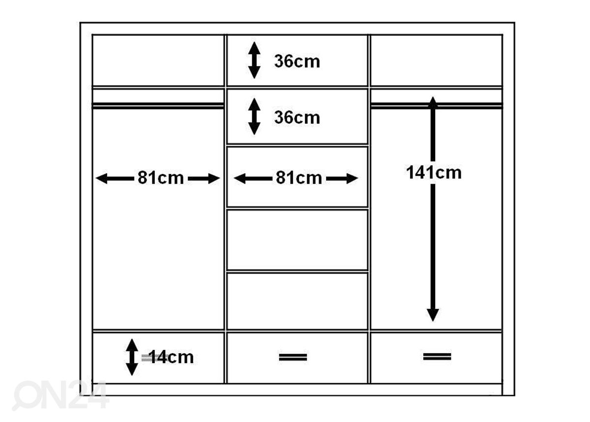 Lükandustega riidekapp 250 cm suurendatud