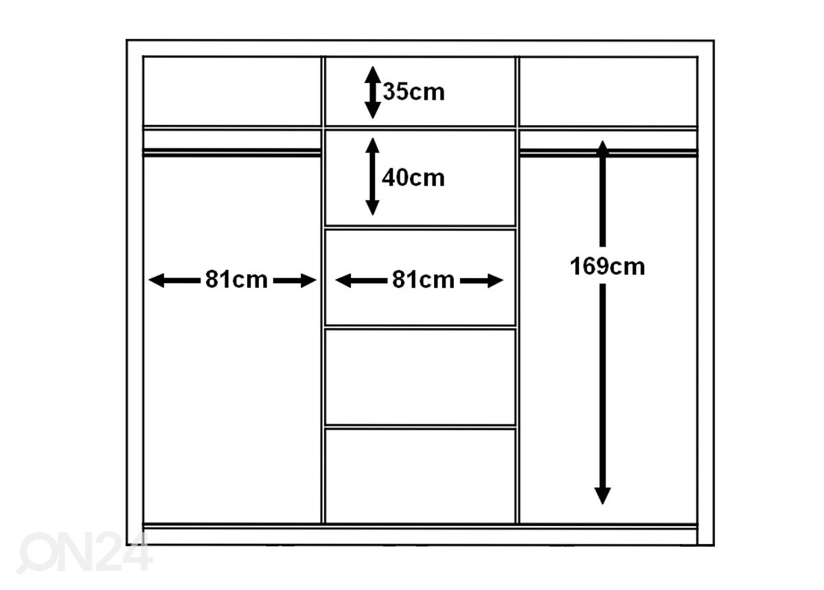 Lükandustega riidekapp 250 cm suurendatud