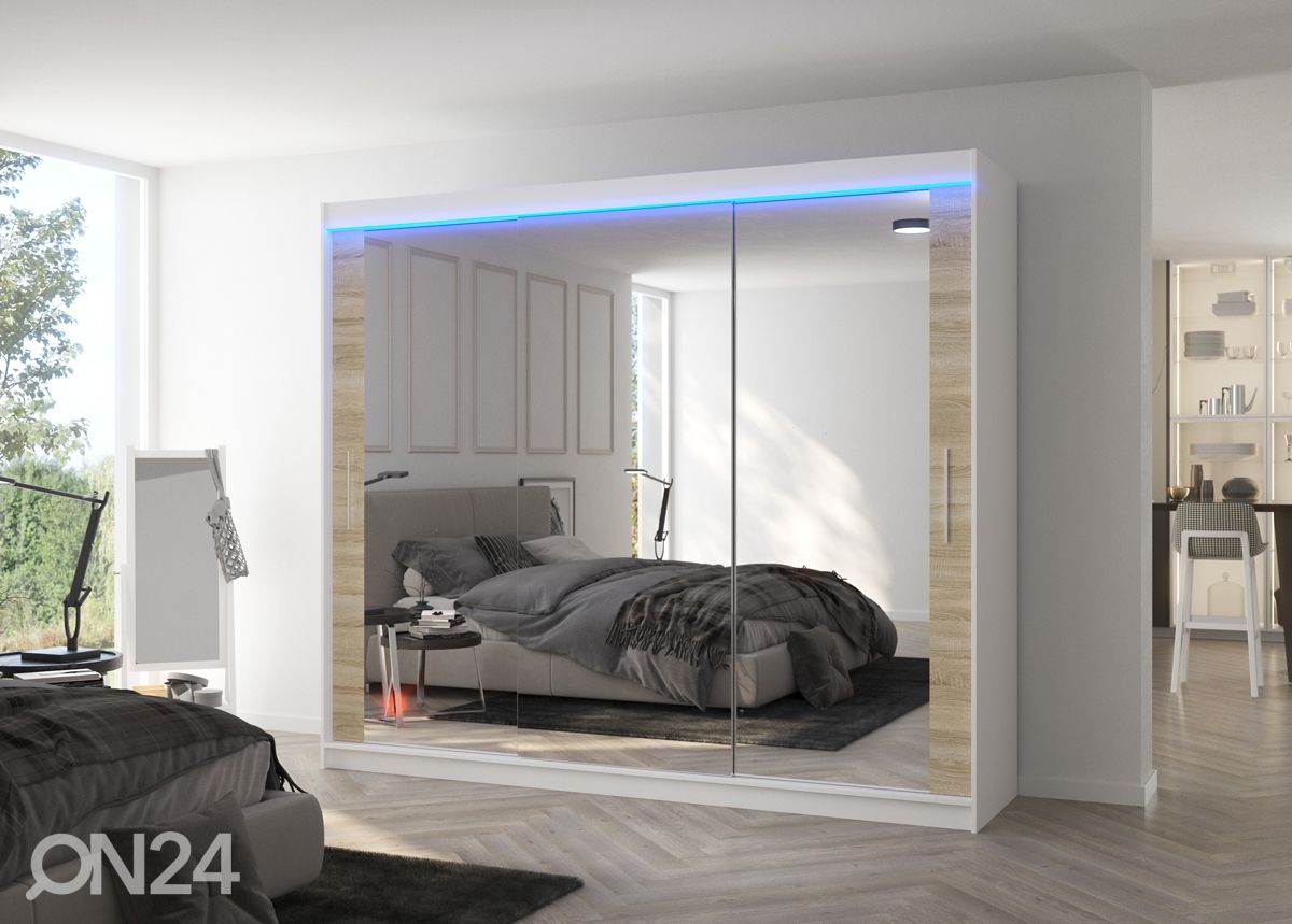 Lükandustega riidekapp Charlotte 250 cm + LED suurendatud