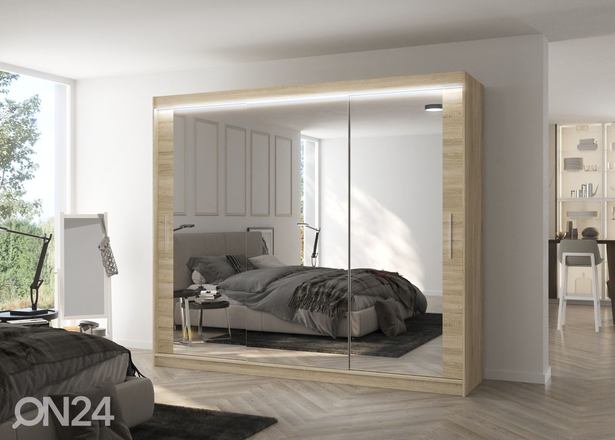 Lükandustega riidekapp Charlotte 250 cm + LED suurendatud
