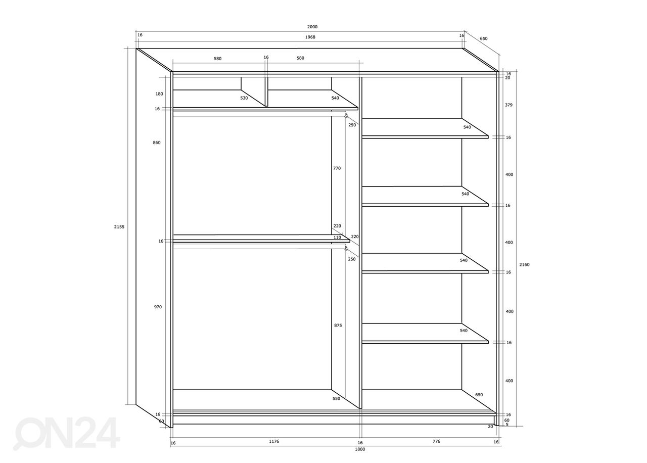 Lükandustega riidekapp Durrus II 200 cm suurendatud