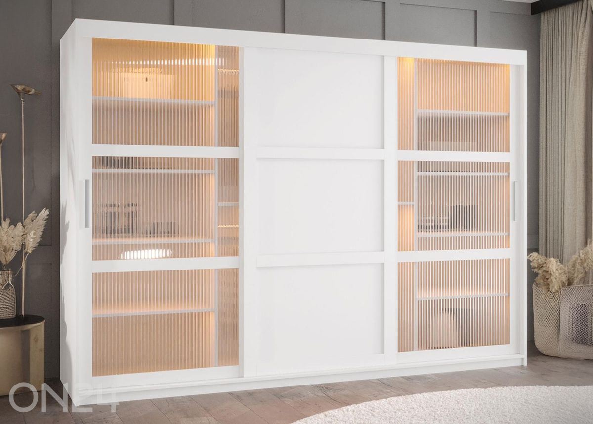 Lükandustega riidekapp Flutes 250 cm + LED suurendatud