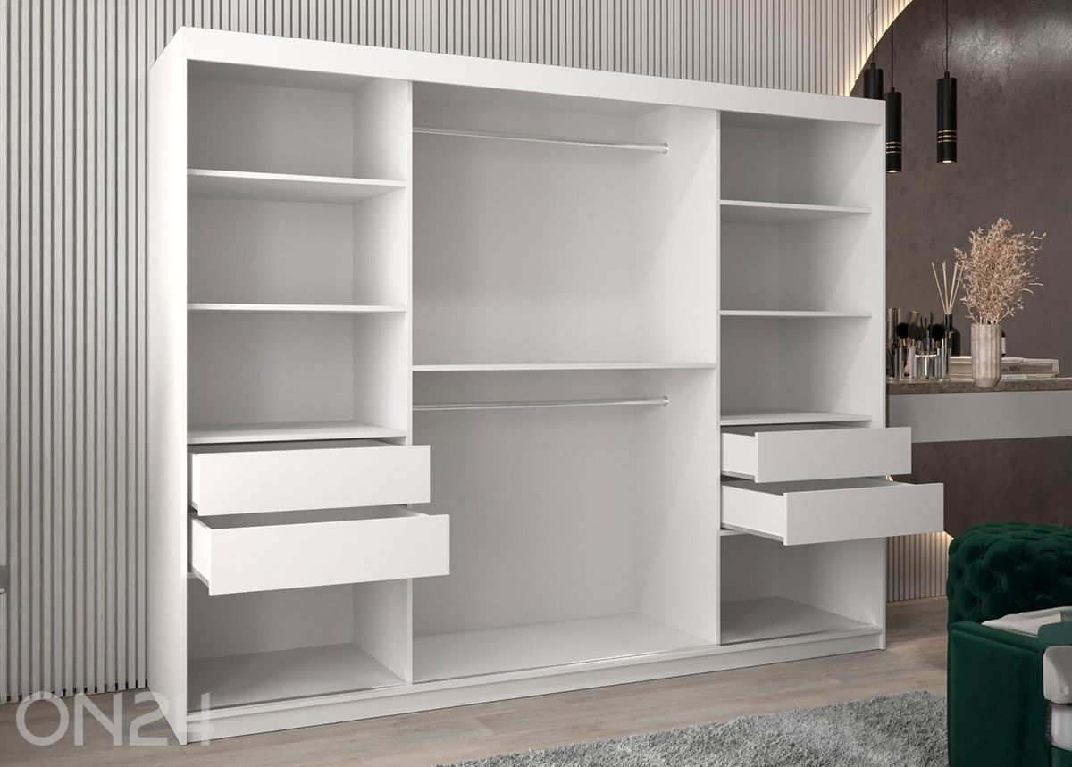 Lükandustega riidekapp Flutes 250 cm + LED suurendatud