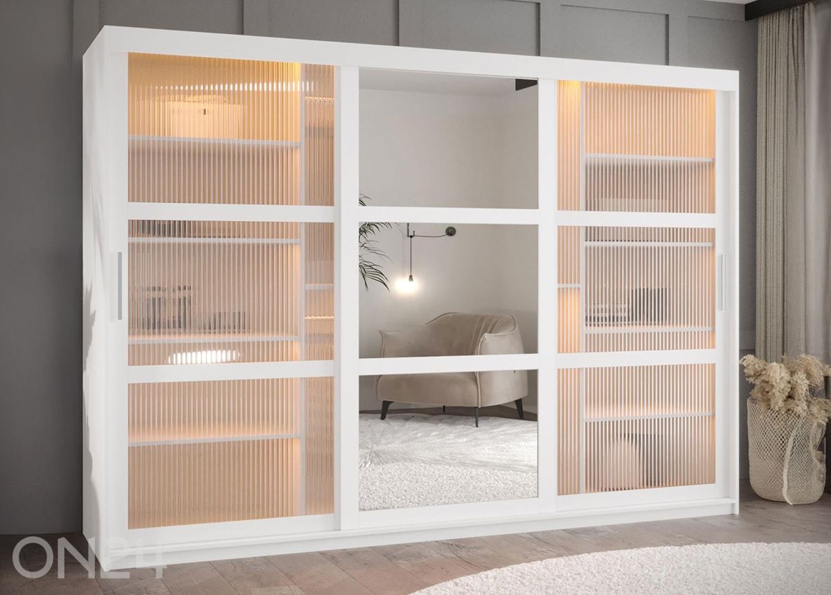 Lükandustega riidekapp Flutes 250 cm + LED suurendatud