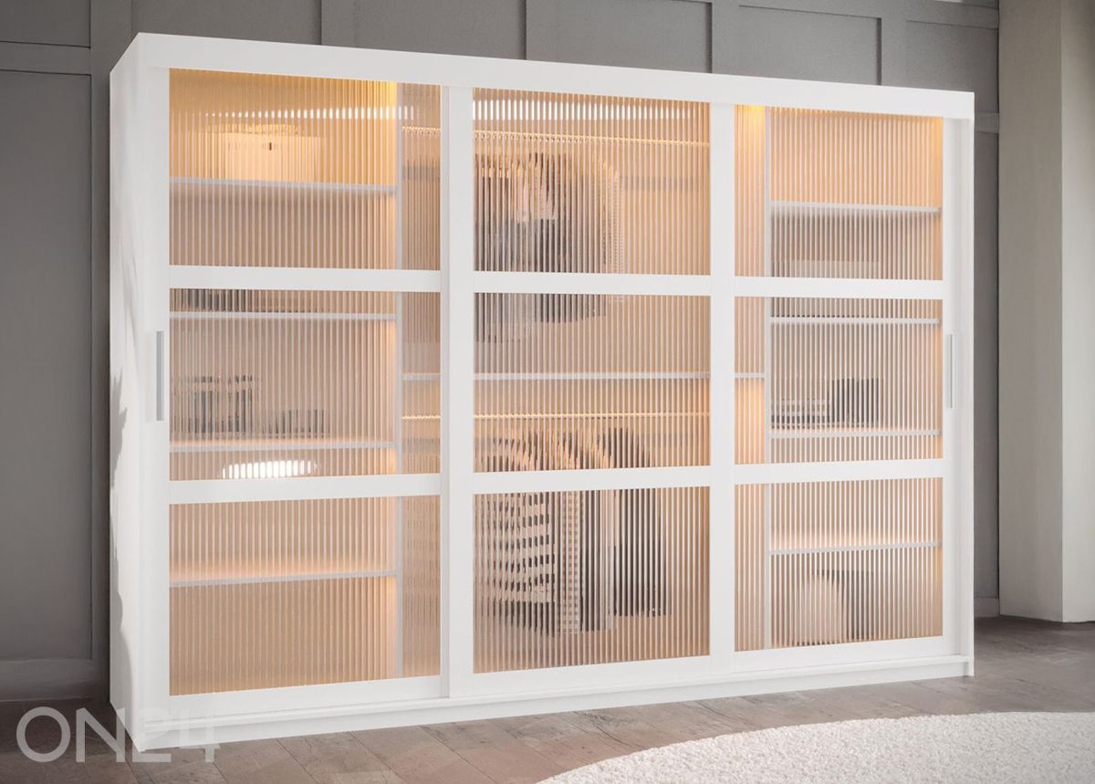 Lükandustega riidekapp Flutes 250 cm + LED suurendatud