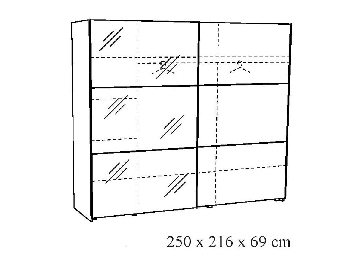 Lükandustega riidekapp Helga 250 cm suurendatud